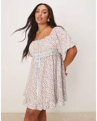 ASOS - Asos Design Curve Square Neck Puff Sleeve Mini Smock Dress - Lyst