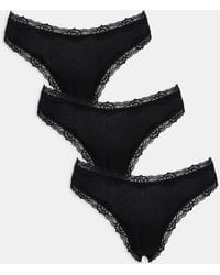 ASOS - Asos Design 3 Pack Cotton & Lace Trim High Rise Malibu Thong - Lyst