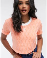 adidas originals scarf print jumper in pink and red