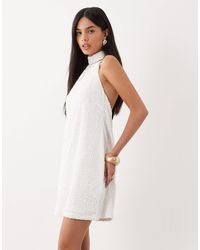 Threadbare - Mini-kleid mit pailletten, hohem kragen und samtschleifendetail - Lyst