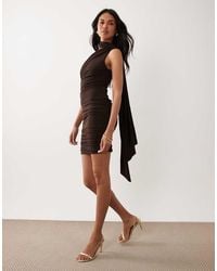 TFNC London - Slinky One Shoulder Drape And Scarf Detail Mini Dress - Lyst