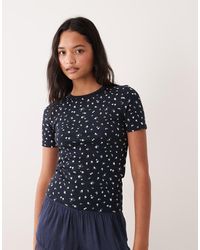Jdy - Flower Print Ribbed T-shirt - Lyst