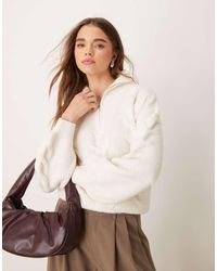 New Look - Maglione A Trecce Color Crema Con Zip Corta - Lyst