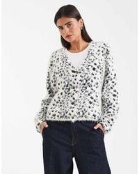 Collusion - Fluffy Snow Leopard Knitted Cardi - Lyst