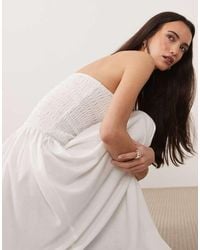 Brave Soul - Strapless Midi Dress With Shirred Bodice - Lyst