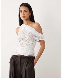 ASOS - Sheer Lace Ruched Asymmetric Top - Lyst