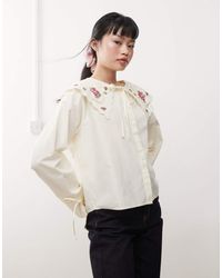 Miss Selfridge - Camicia Color Avorio Con Colletto Ricamato - Lyst
