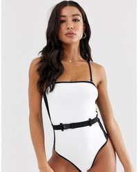 New Look Badpak Met Kleurvlakken En Riem - Wit