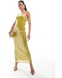 ASOS - Vestito Midi Monospalla Verde Chartreuse Trasparente Con Paillettes - Lyst