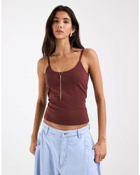 ASOS - Double Layered Scoop Neck Cami Top Chocolate - Lyst