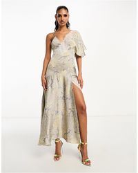 ASOS - Satin One Shoulder Midi Dress With Lace Inserts - Lyst