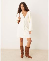 Gina Tricot - Long Bell Sleeve V Neck Mini Knitted Button Down Dress - Lyst