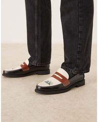 ASOS - Three Tone Penny Loafers With Text Graphic-multi - Lyst