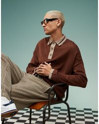 ASOS - – kastiges langärmliges oversize-polohemd aus strick - Lyst
