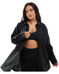 ASOS - Camisa Playera Negra Extragrande De Tejido Efecto Lino Isabel Mix & Match De Asos Design Curve - Lyst