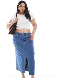 ONLY - Front Slit Denim Midi Skirt - Lyst