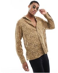 ASOS - – locker geschnittenes hemd aus brauner spitze mit reverskragen - Lyst