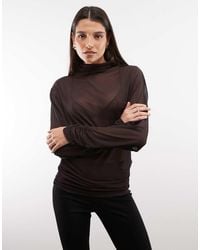 ASOS - Sheer Batwing High Neck Ruched Sleeve Top - Lyst