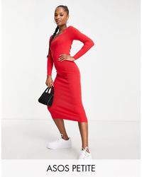 ASOS - Asos Design Petite Knitted Midi Dress With Open Back And Ruched Detail - Lyst