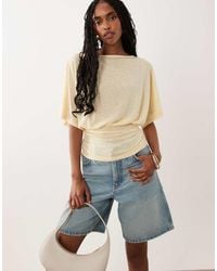 ASOS - Sheer Slub Batwing Sleeve Top With Cinched Waist - Lyst