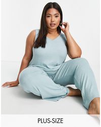 Simply Be Knitted Vest And Wide Leg Trouser Pyjama Set - Blue