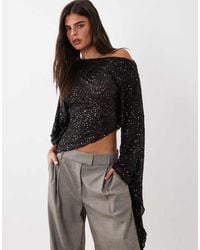 ASOS - Sequin Asymmetrical Draped Sleeve Top - Lyst