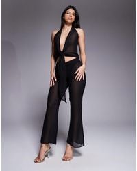 Oh Polly - Hydra Chiffon Tie Waist Wide Leg Trouser Co-Ord - Lyst
