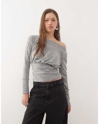 Collusion - Deep Hem Slash Neck Long Sleeve Top - Lyst