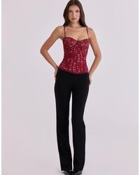 House Of Cb - Rania Wine Lace Corset Top - Lyst