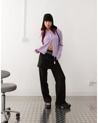 Monki - Gilet ajusté à manches longues bouffantes et boutons en maille duveteuse - lilas - Lyst