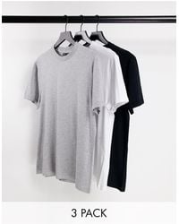 ASOS 3 Pack T-shirt With Crew Neck And Roll Sleeve - Gray