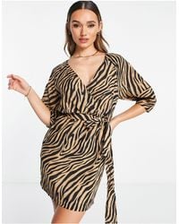 Mango - Tiger Print Wrap Mini Dress - Lyst
