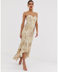 Bariano Vestito lungo oro con scollo a cuore e motivo con paillettes - Metallizzato