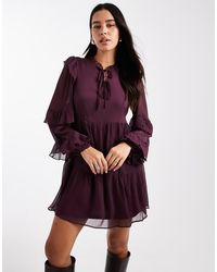 New Look - Ruffle Chiffon Long Sleeve Mini Dress - Lyst
