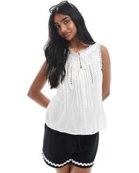ASOS - Sleeveless Lace Trim Top With Ribbon Tie Detail - Lyst