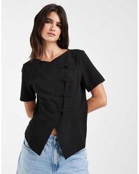 Vero Moda - Asymmetric Hem Woven Top With Mandarin- Style Fastening - Lyst