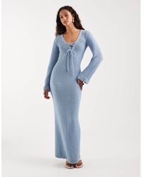 4th & Reckless - Robe longue en maille côtelée nouée devant à manches évasées - Lyst