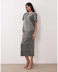 Vila - Falda Midi Plateada De Purpurina De (Parte De Un Conjunto)-Plateado - Lyst