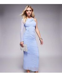 ASOS - Asos Design Petite Mesh One Sleeve Asymmetric Midi Dress With Channelled Strap Detail - Lyst