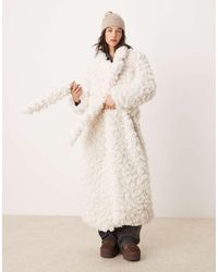 Glamorous - Cream Cloud Faux Fur Coat With Robe Tie - Lyst
