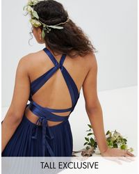 tfnc pleated midi bridesmaid dress with cross back and bow detail