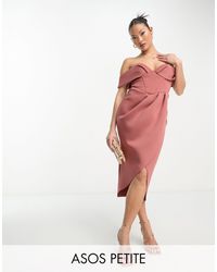 ASOS - Vestido midi rosa con diseño estilo corsé y escote bardot con detalle - Lyst