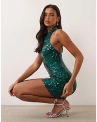 ASOS - Sequin Cowl Halter Neck Mini Dress - Lyst