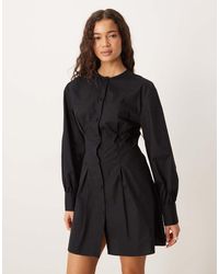 ASOS - Round Neck Button Through Waisted Mini Dress - Lyst