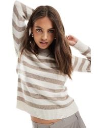 Vero Moda - Maglione Lavorato A Righe Color Crema E Mélange Con Scollo Rotondo - Lyst