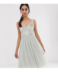 Needle & Thread Vestito midi verde menta con paillettes