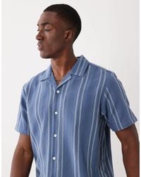 Threadbare - Chemise manches courtes en coton mélangé texturé à rayures - et écru - Lyst