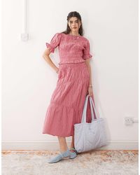 Reclaimed (vintage) - Midi Sun Dress With Puff Sleeve And Shirred Detail - Lyst
