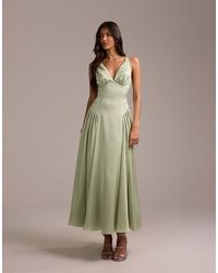 ASOS - Bridesmaids Satin Plunge Neckline Dropped Waist Midi Dress - Lyst