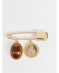 ASOS - Faux Tigers Eye Stone And Coin Safety Pin Brooch - Lyst